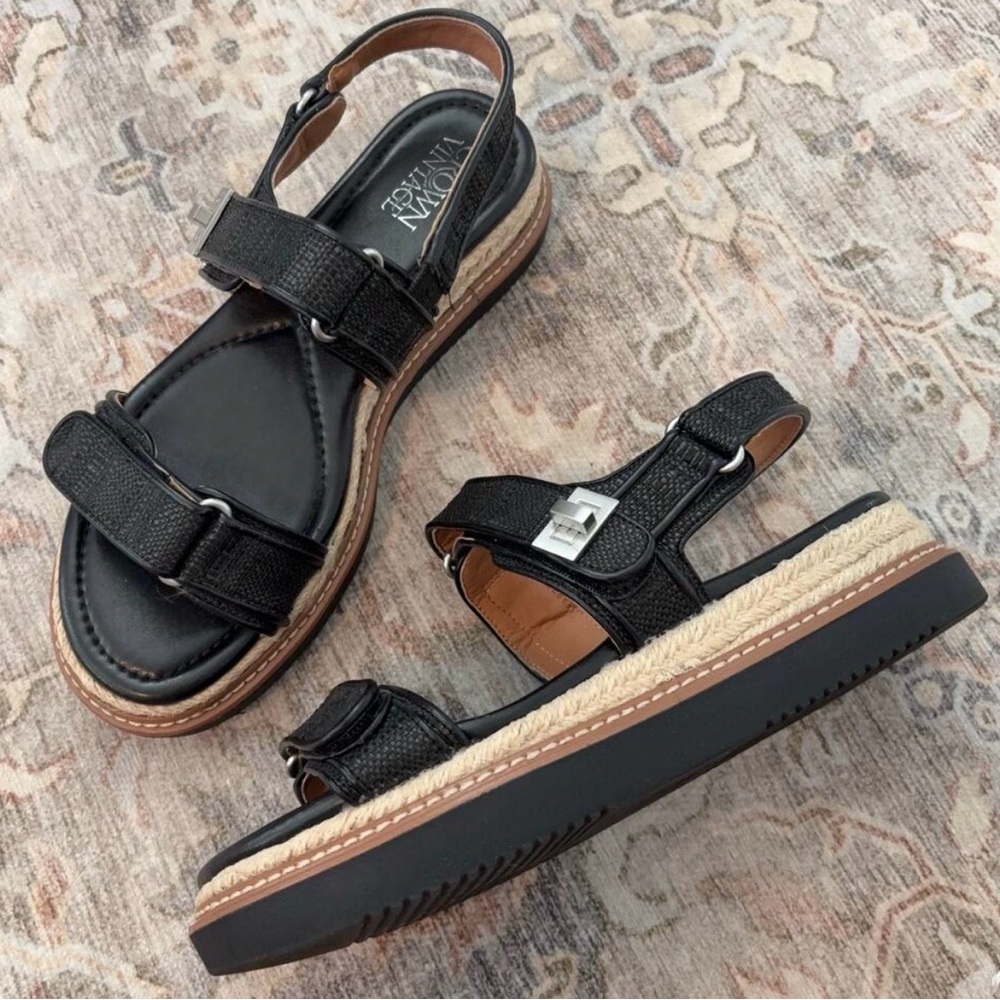 Black Women's Platform Sandal with Rope Trim, Size 10 - Picture 3 of 8